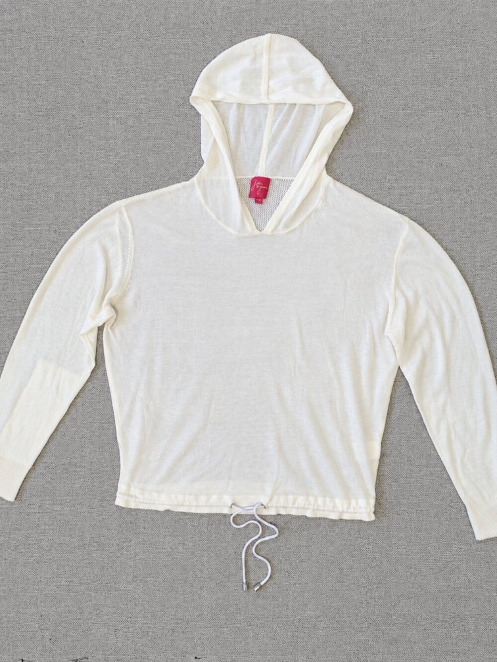 John & Jenn White Mesh Hooded Sweater Size M Drawstring Hem
